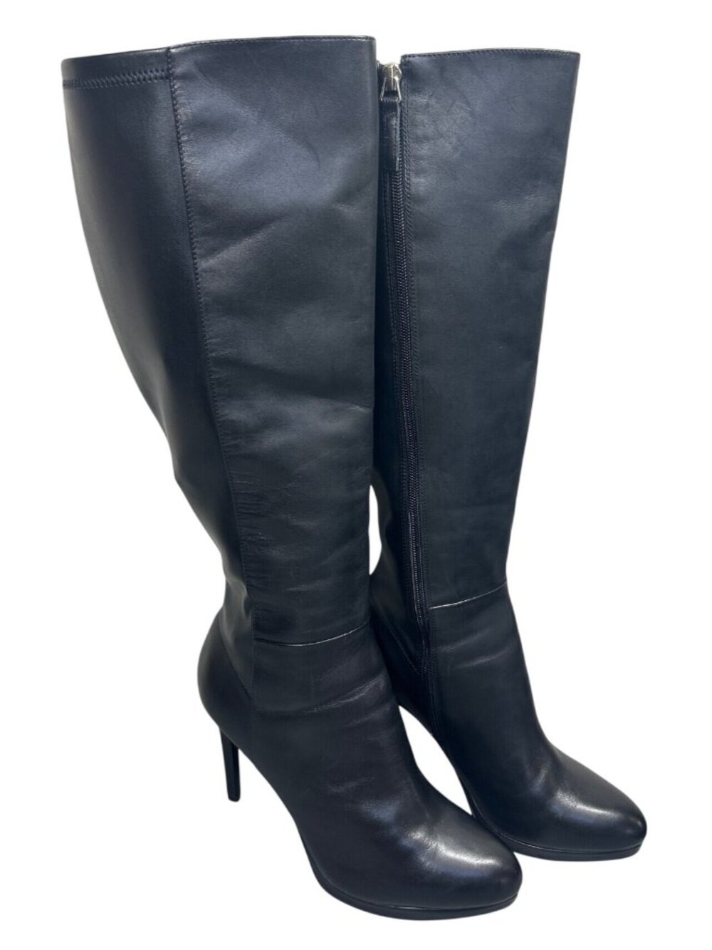 Nine West Quizme Women's 9M Knee High Platform Boots Black Leather Stiletto EUC